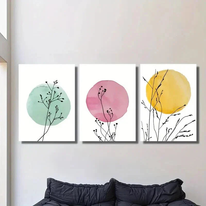 3pcs Minimalist Watercolor Floral, Metal Print Ready to Hang Art
