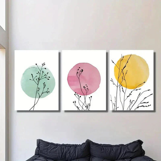 3pcs Minimalist Watercolor Floral, Metal Print Ready to Hang Art