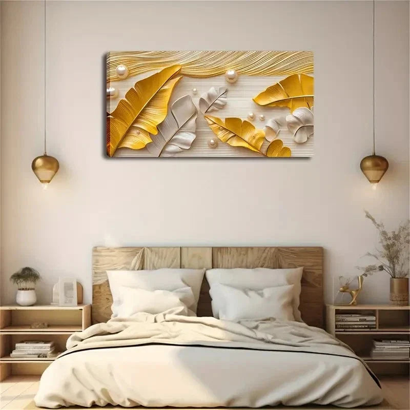 Beige Stripes And Golden Lines Wall Art Canvas Office Home Room Framed 80x45cm