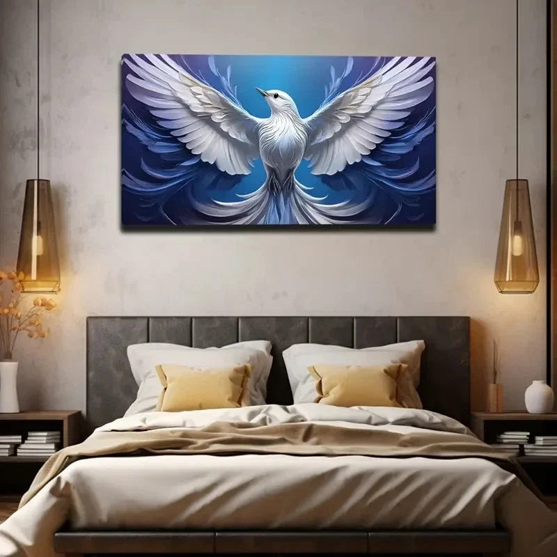 Elegant White Dove Wall Art Canvas Office Home Room Framed 80x45cm
