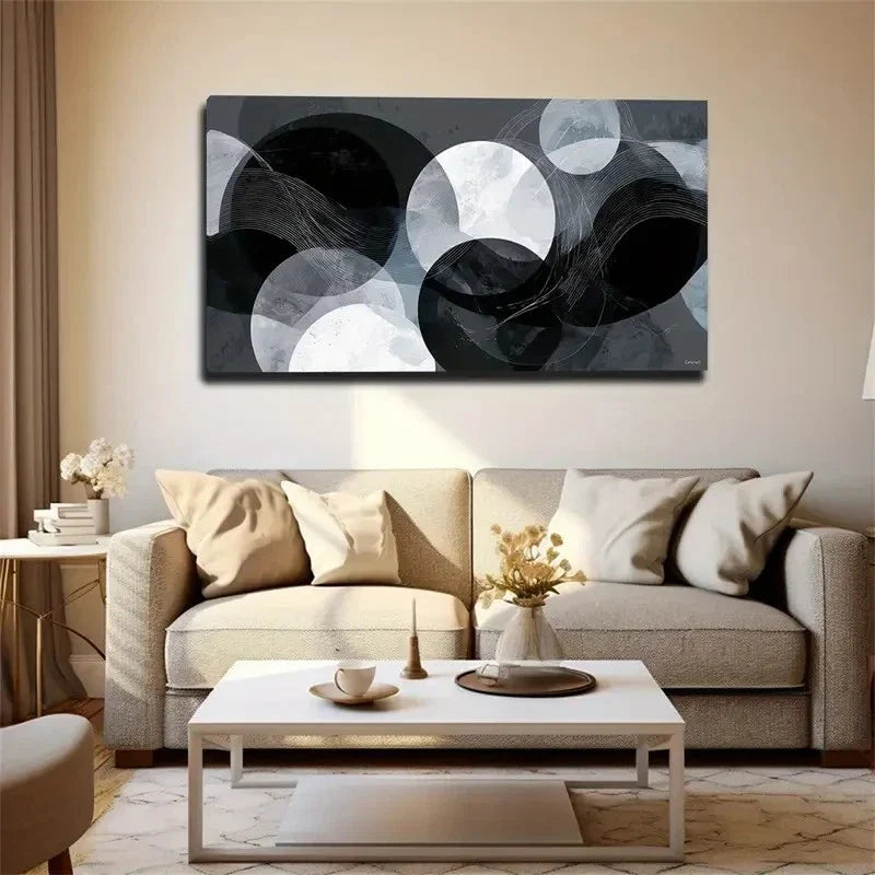 Modern Abstract Black And White Wall Art Canvas Office Home Room Framed 120x60cm