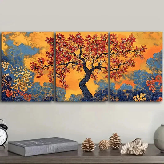 3pcs Yellow flowers, trees Art Painting Metal Print Ready to Hang Art
