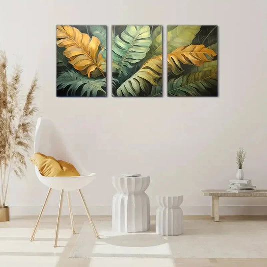 3pcs Tropical Leaves Print Abstract Green Nature Metal Print Ready to Hang Art