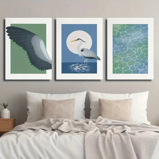 3pcs Animal Colorful Water Bird Wing Metal Print Ready to Hang Art