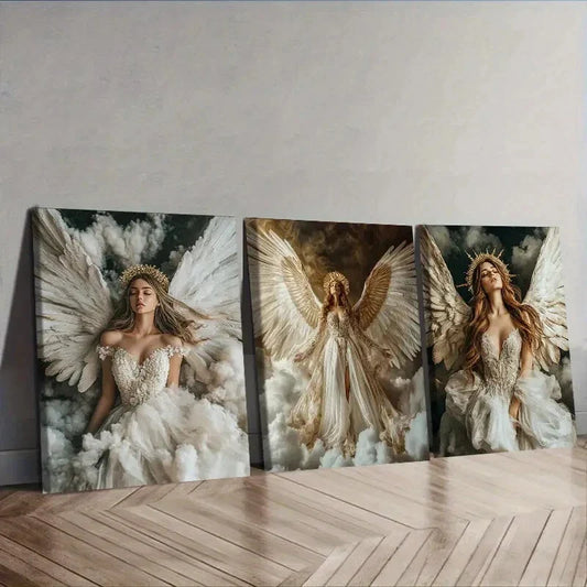 3pcs Holy, noble angel Wall Art Set Canvas Framed 40x60cm - High Quality Print 100% Australian Made Wall Canvas Ready to Hang