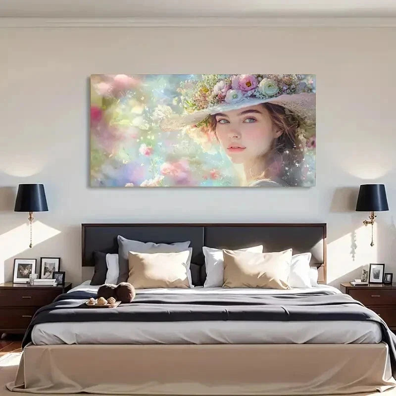 Dreamy Pastel Woman Floral Wall Art Canvas Office Home Room Framed 120x60cm
