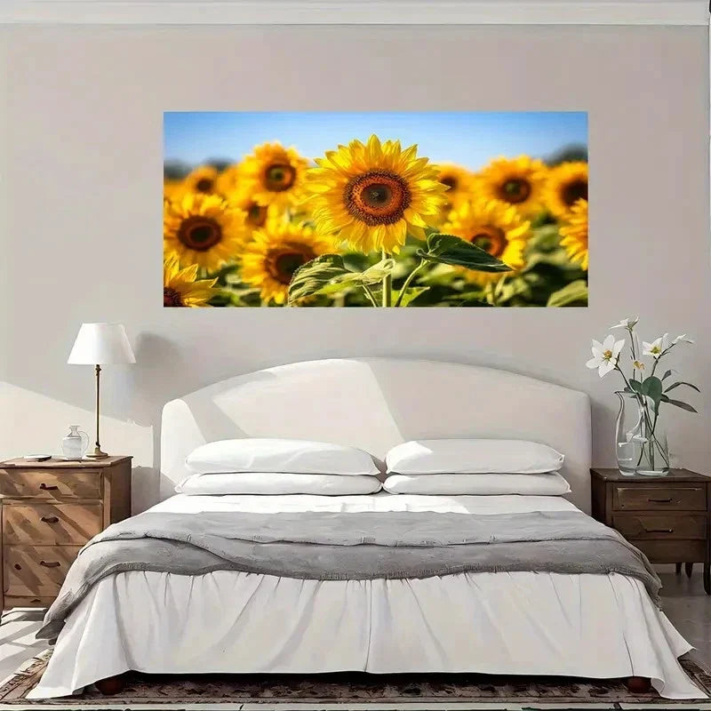 Vibrant Sunflowers Modern Wall Art Canvas Office Home Room Framed 80x45cm