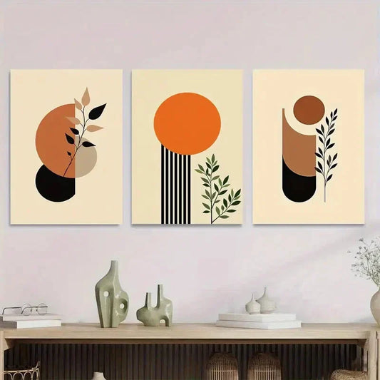 3pcs Minimalist Botanical Geometric Shapes Metal Print Ready to Hang Art