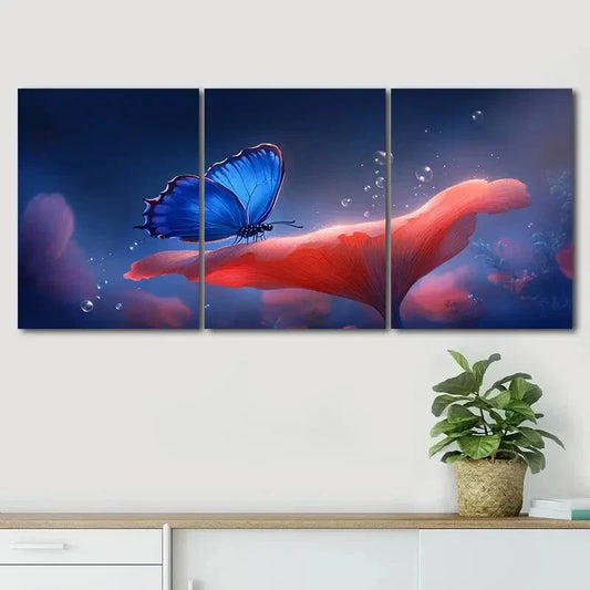 3pcs Triptych Vibrant Blue Butterfly Perfect Wall Art Set Canvas Framed 40x60cm - High Quality Print 100% Australian Made Wall Canvas Ready to Hang