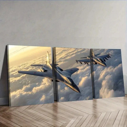 3pcs Fighter in the sky Wall Art Set Canvas Framed 40x60cm - High Quality Print 100% Australian Made Wall Canvas Ready to Hang