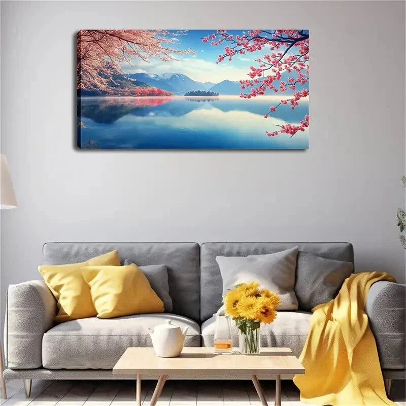 Blue Sky Reflected Calm Wall Art Canvas Office Home Room Framed 120x60cm