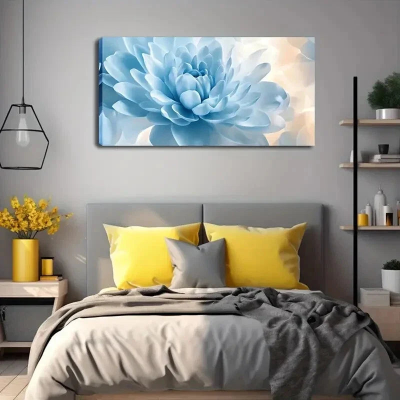 Blue Flower With Rich Petal Wall Art Canvas Office Home Room Framed 120x60cm.