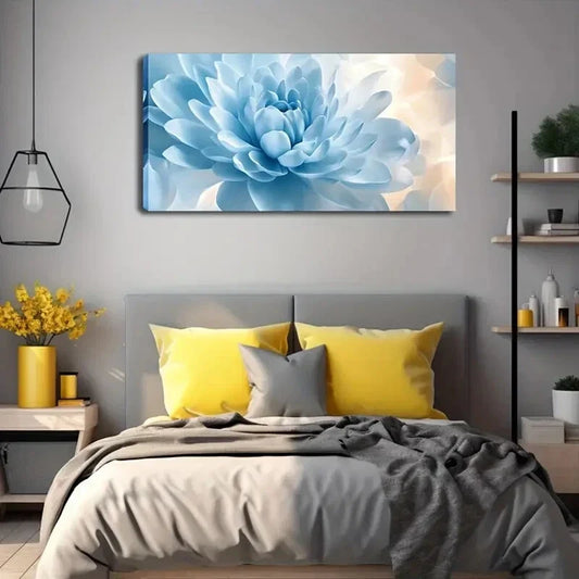 Blue Flower With Rich Petal Wall Art Canvas Office Home Room Framed 120x60cm.