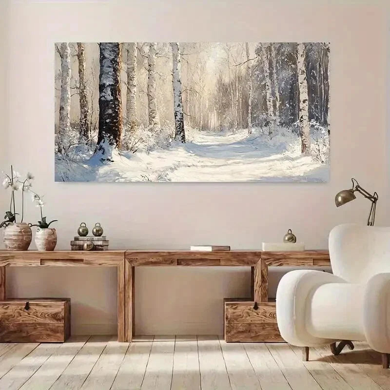 Snowy Trees Sunny Forest wall canvas office home room framed 120x60cm