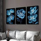 3pcs Bright Blue Flower on Dark Background Wall Art Set Canvas Framed 40x60cm - High Quality Print 100% Australian Made Wall Canvas Ready to Hang