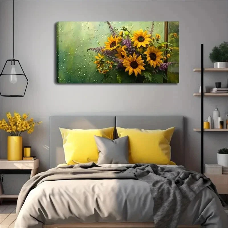Realistic Sunflowers In Water Wall Art Canvas Office Home Room Framed 80x45cm