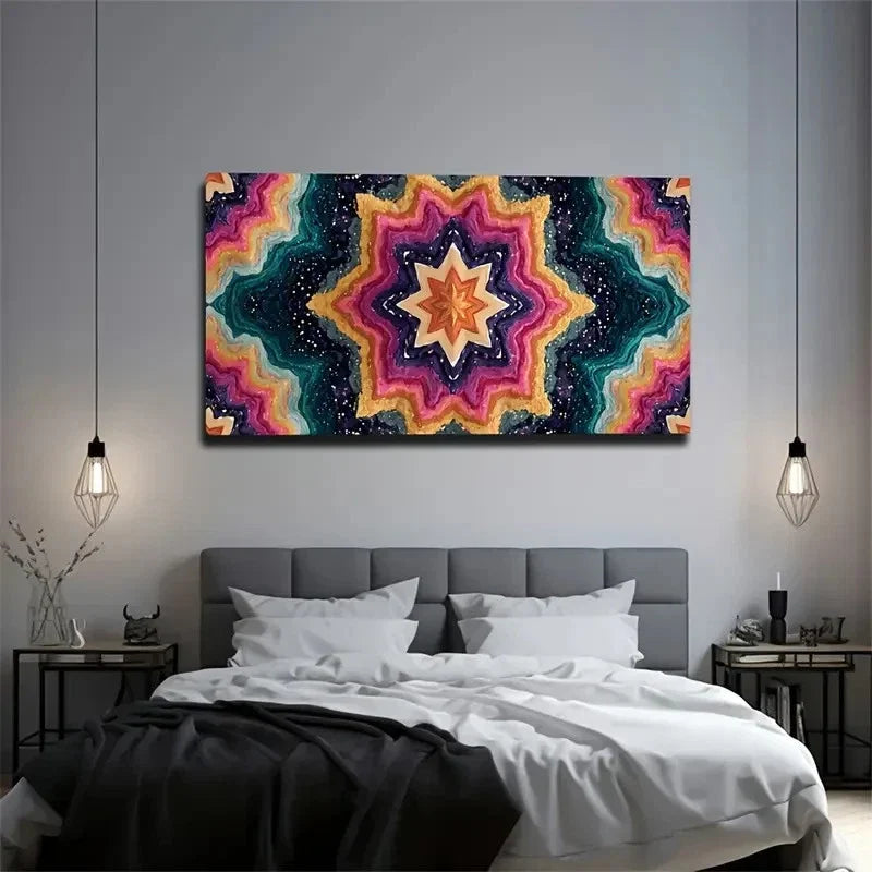 Vibrant Multicolor Star Pattern Wall Art Canvas Office Home Room Framed 120x60cm