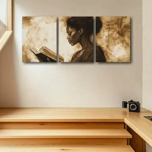 3pcs Women reading a Book Design Metal Print Ready to Hang Art