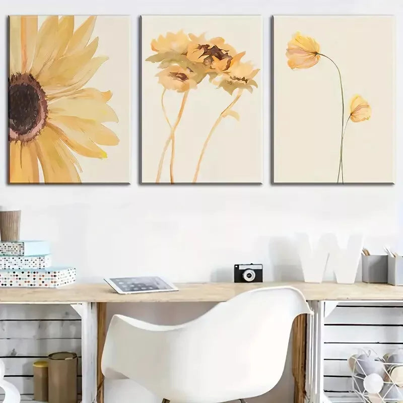 3pcs simple sunflower flower watercolor Paint Wall Art Set Canvas Framed 40x60cm - High Quality Print 100% Australian Made Wall Canvas Ready to Hang
