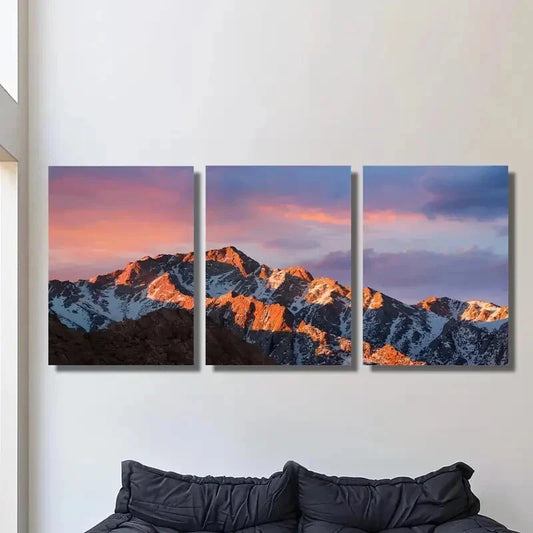 3pcs Mountains covered with white snow Metal Print Ready to Hang Art