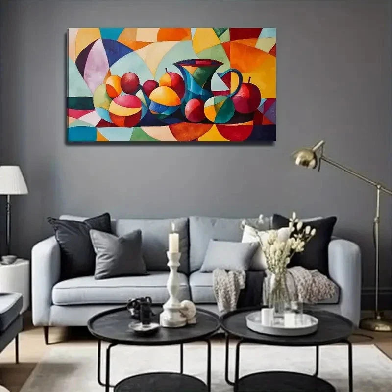 Abstract Fruit Teapot Wall Art Canvas Office Home Room Framed 80x45cm