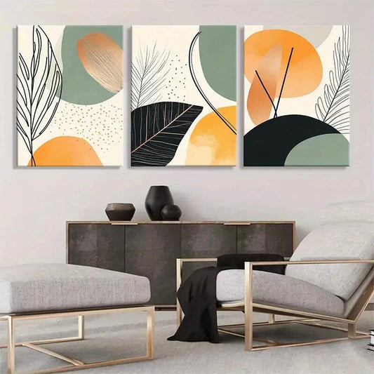 3pcs Abstract Botanical Geometric Shapes Perfect Wall Art Set Canvas Framed 40x60cm - High Quality Print 100% Australian Made Wall Canvas Ready to Hang