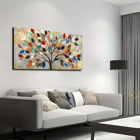 Vibrant Colorful Tree Leaves Wall Art Canvas Office Home Room Framed 120x60cm