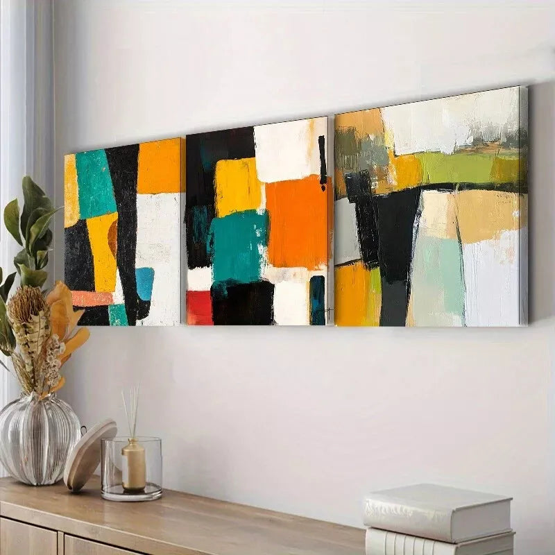 3pcs Abstract Design In Black White And Yellow  Wall Art Set Canvas Framed 40x60cm - High Quality Print 100% Australian Made Wall Canvas Ready to Hang
