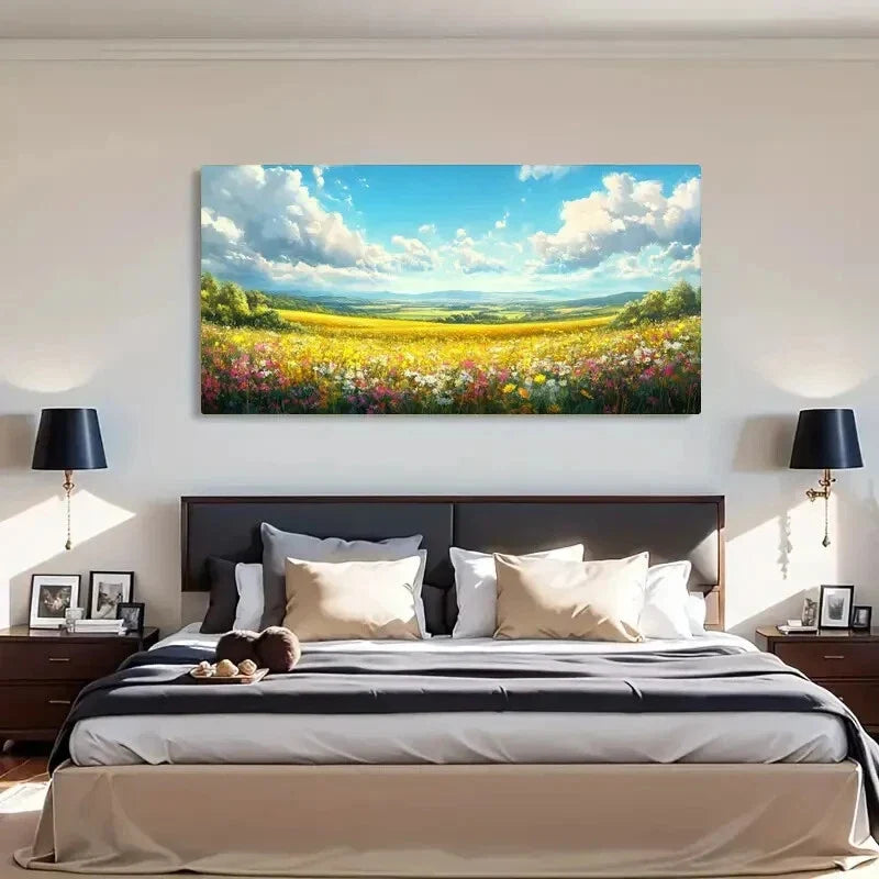 Vibrant Spring Flowers Mount Wall Art Canvas Office Home Room Framed 120x60cm