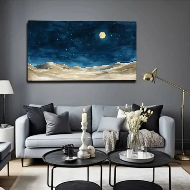 Quiet Desert Night Sky Space Wall Art Canvas Office Home Room Framed 120x60cm