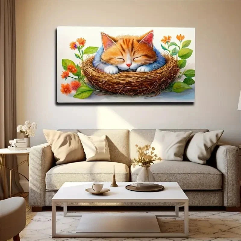 Charming Sleeping Cat Décor Wall Art Canvas Office Home Room Framed 120x60cm