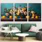 3pcs Cheerful Flower Bouquet with Lemons Design Metal Print Ready to Hang Art