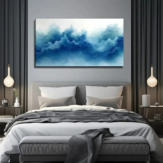 Blue Smoke Painting Wall Art Canvas Office Home Room Framed 120x60cm