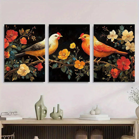 3pcs Garden and Chicken Painting Metal Print Ready to Hang Art