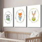 3pcs Cartoon Flower Crown Fox Deer Raccoon Wall Art Set Canvas Framed 40x60cm - High Quality Print 100% Australian Made Wall Canvas Ready to Hang