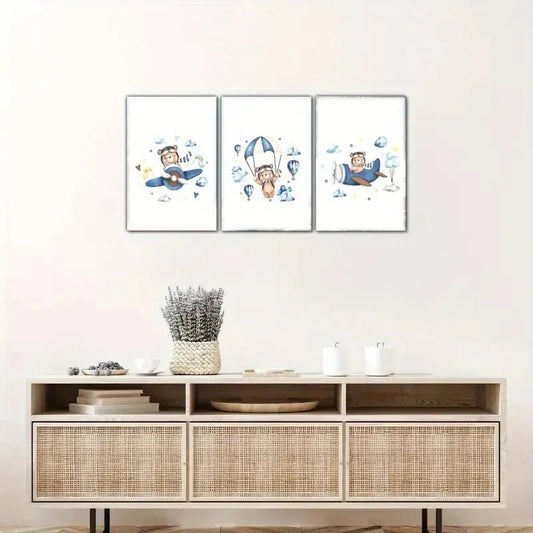 3pcs Airplane Pilot Decoration Poster Pop Metal Print Ready to Hang Art