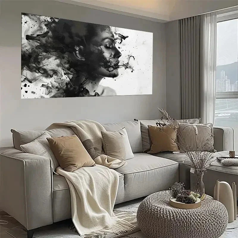 Black & White Woman Portrait Wall Art wall canvas office home room framed 120x60cm