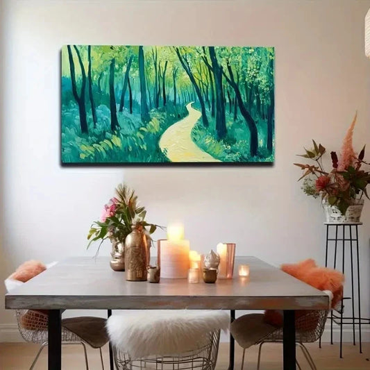 Tranquil Forest Pathway Serene Wall Art Canvas Office Home Room Framed 80x45cm