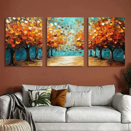 3pcs Autumn Twin Trees Canvas Art Collection Metal Print Ready to Hang Art