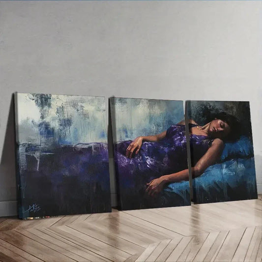 3pcs Abstract Sleeping Woman Purple Waterproof Wall Art Set Canvas Framed 40x60cm - High Quality Print 100% Australian Made Wall Canvas Ready to Hang