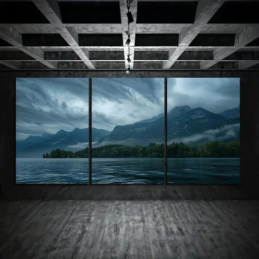 3pcs Black Sky Mountain Beach Metal Print Ready to Hang Art