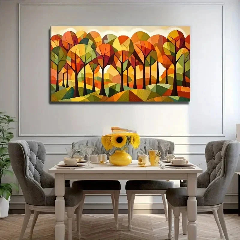 Vibrant Autumn Forest Wall Art Canvas Office Home Room Framed 120x60cm