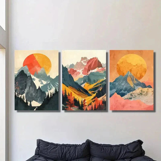 3pcs Snowy Mountain Scenery, Sunrise Metal Print Ready to Hang Art