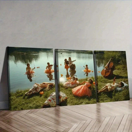 3pcs  Concert by the lake Wall Art Set Canvas Framed 40x60cm - High Quality Print 100% Australian Made Wall Canvas Ready to Hang