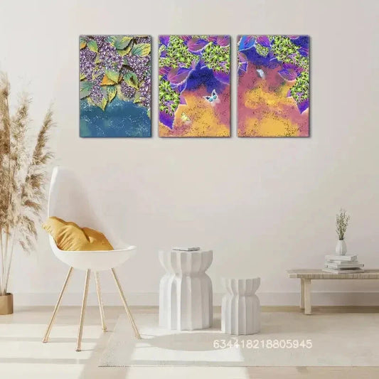 3pcs Butterflies & Floral Designs Metal Print Ready to Hang Art