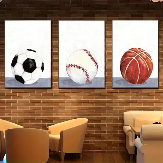 3pcs Football Baseball And Basketball Posters Metal Print Ready to Hang Art