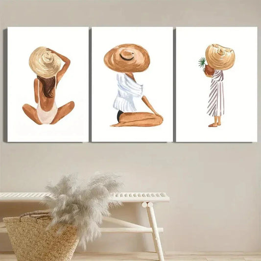 3pcs Afro Girl, Girl on the Beach Metal Print Ready to Hang Art