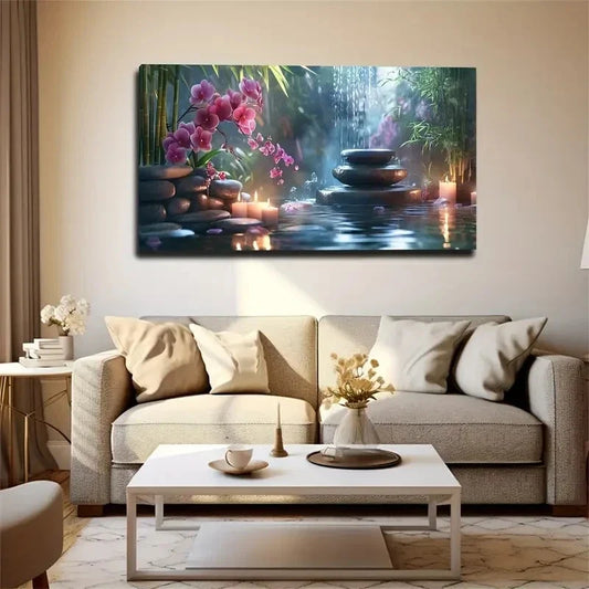 Serene Waterfall Landscape Wall Art Canvas Office Home Room Framed 120x60cm