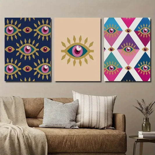 3pcs Colorful Evil Eye Mid Century Modern Metal Print Ready to Hang Art