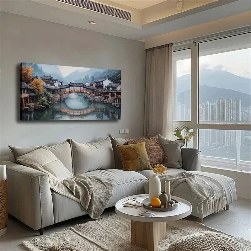 Tranquil Lake & Traditional Wall Art Canvas Office Home Room Framed 120x60cm